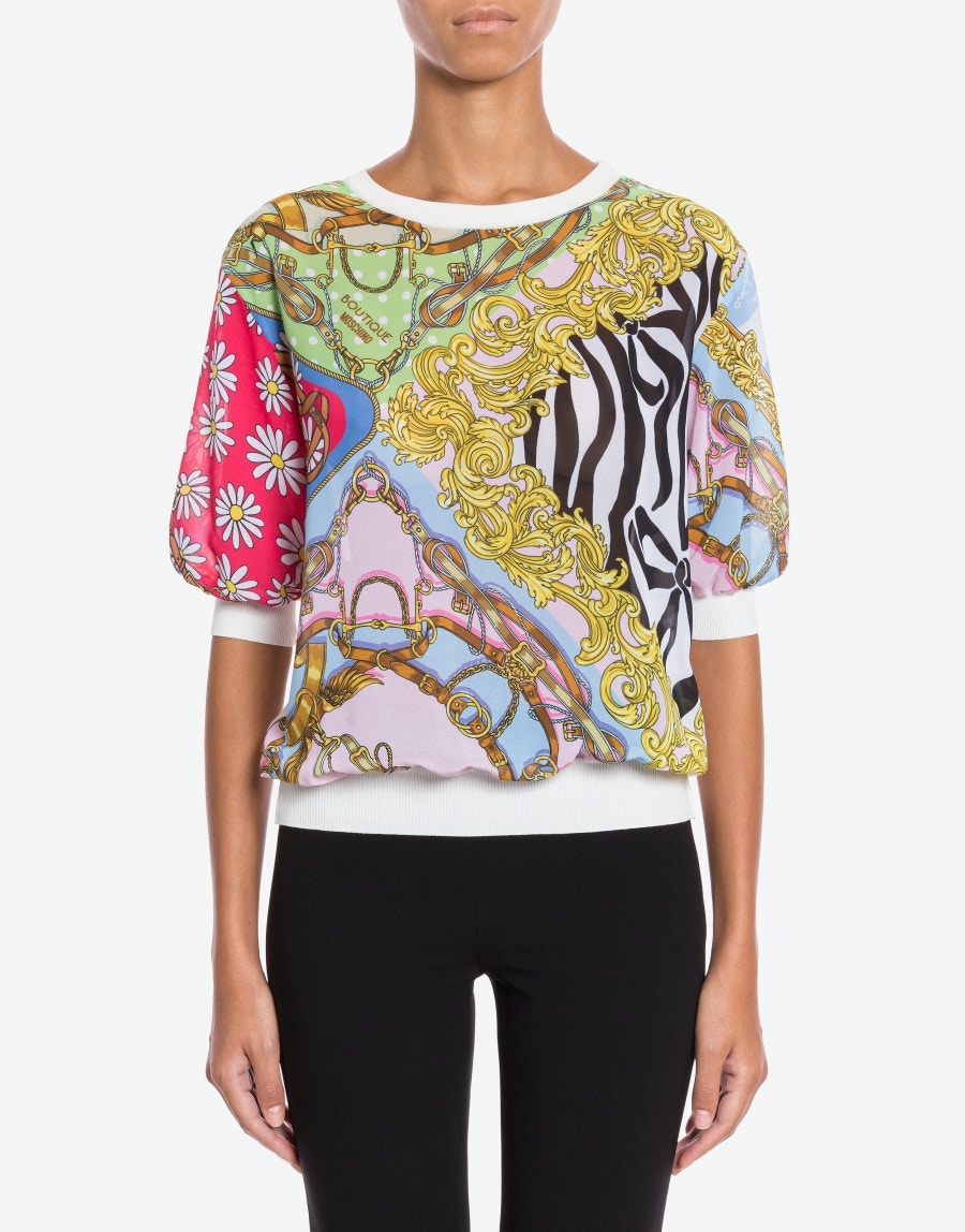 Moschino Mix Scarf Pattern Sweater In Multicolor