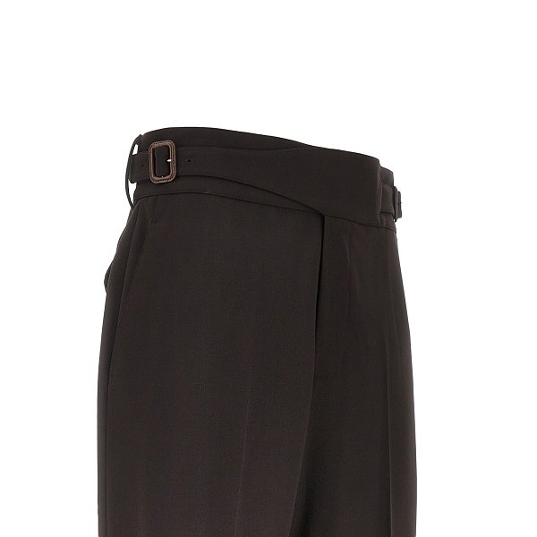 Emporio Armani Stretch Wool Pants With Waist Straps In Black