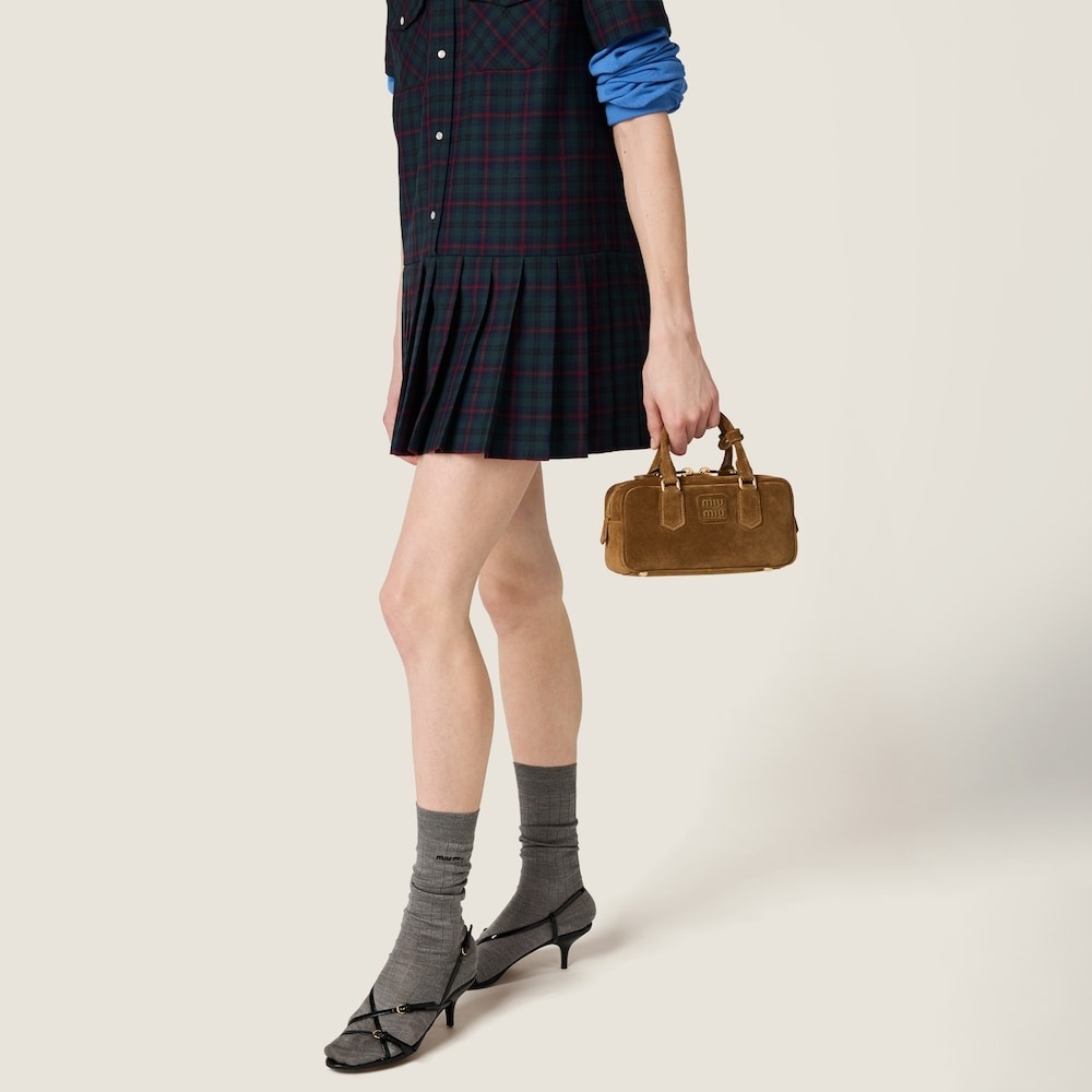 Miu Miu Arcadie Padded Suede Tote In Green