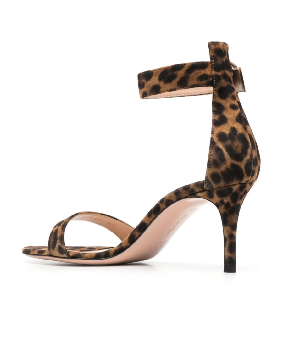 Gianvito Rossi Open Round Toe Visible Stitching Buckled Back Strap Leopard Pattern Golden Lettered Logo On Insole S In Multicolor