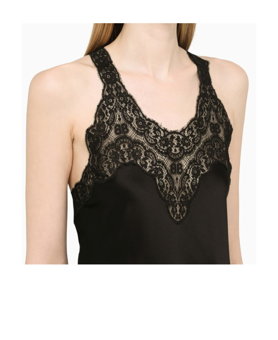 Balenciaga Lace-detail Tank Top In Black