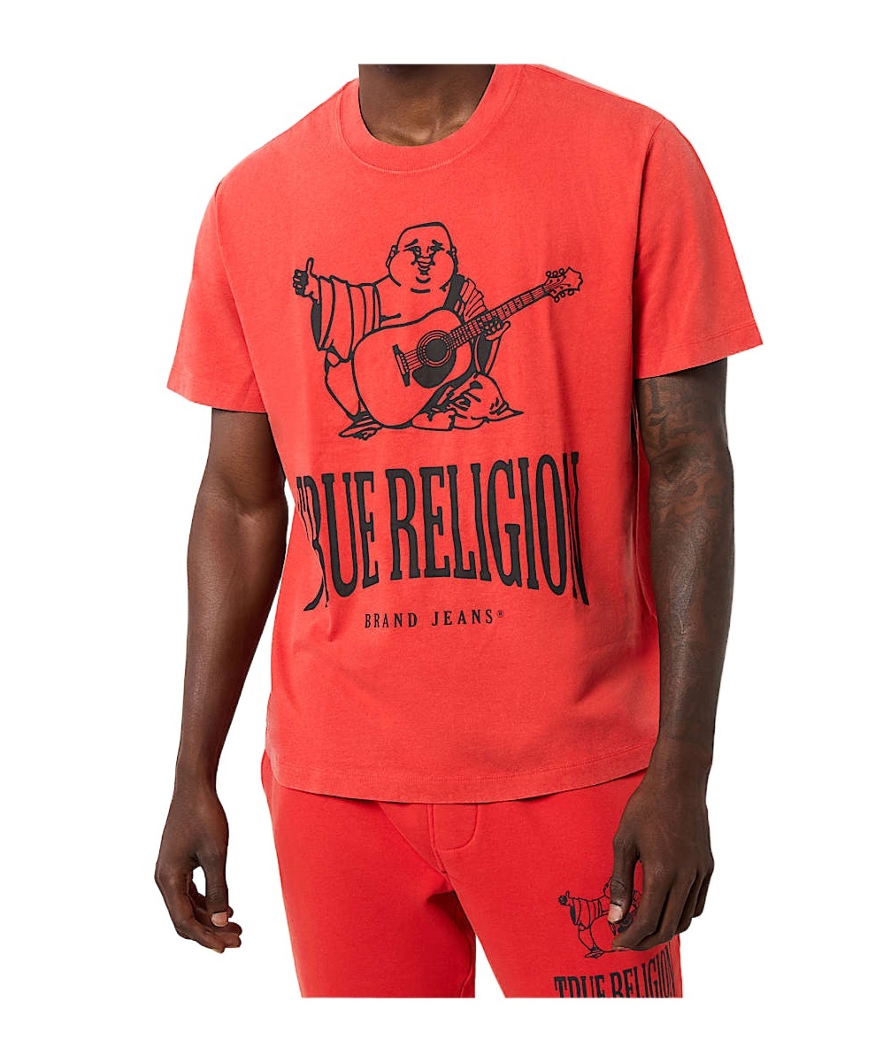 True Religion Vintage Crackle Buddha Tee In Orange
