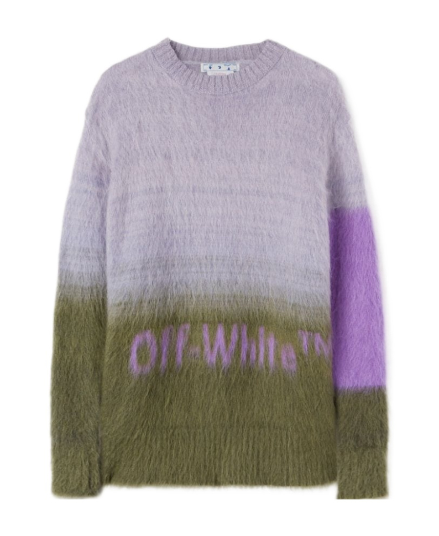 Off-white Mohair Helvetica Logo Crewneck T-shirt In Gray