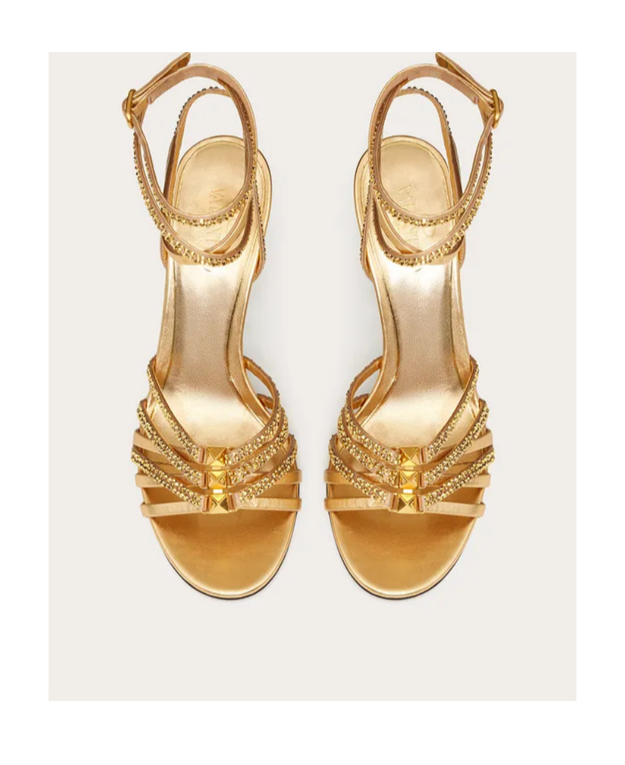 Valentino Rockstud Crystal-embellished Pumps In Gold