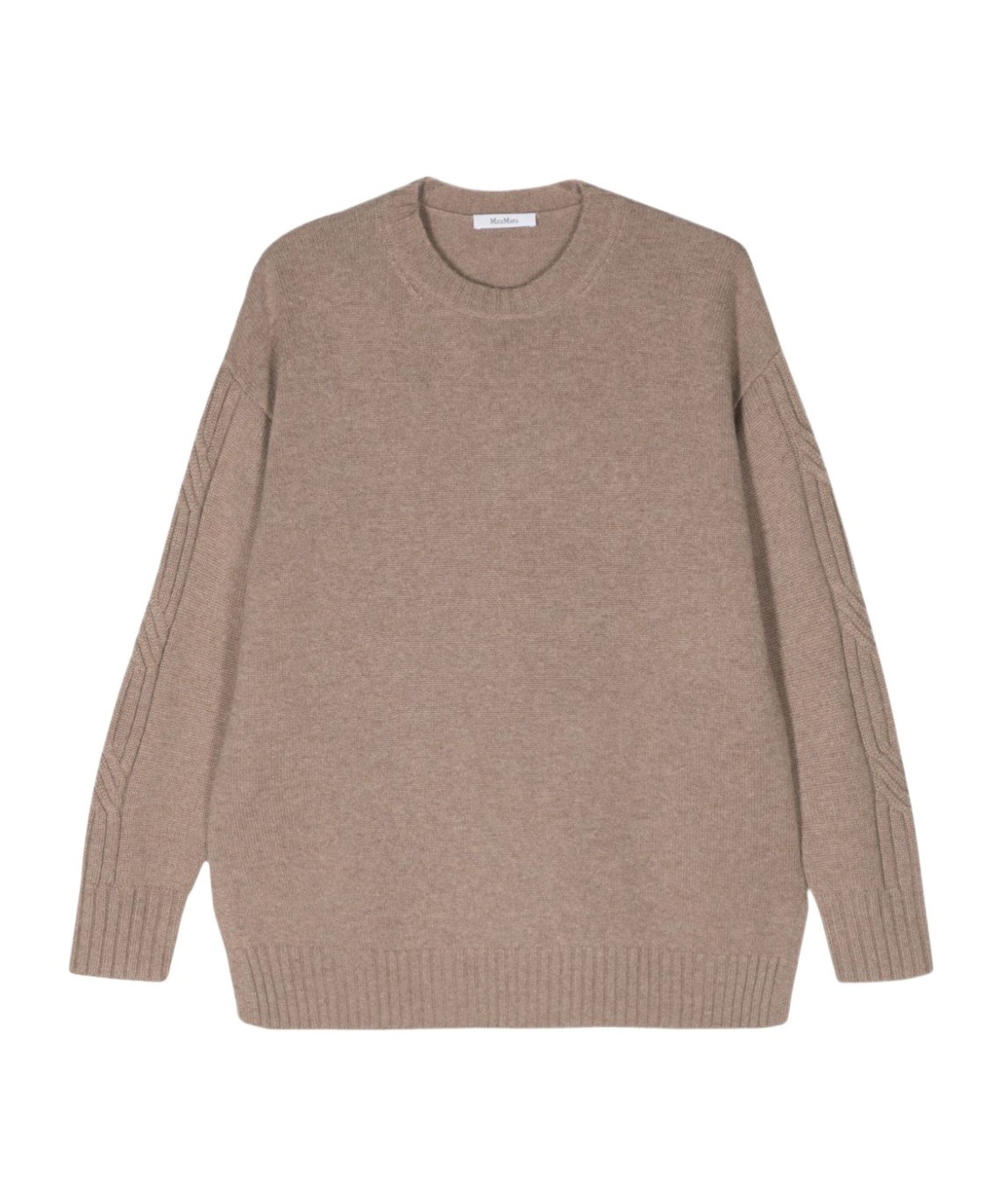 Max Mara Cable Knit Cashmere Crewneck Jumper In Nude