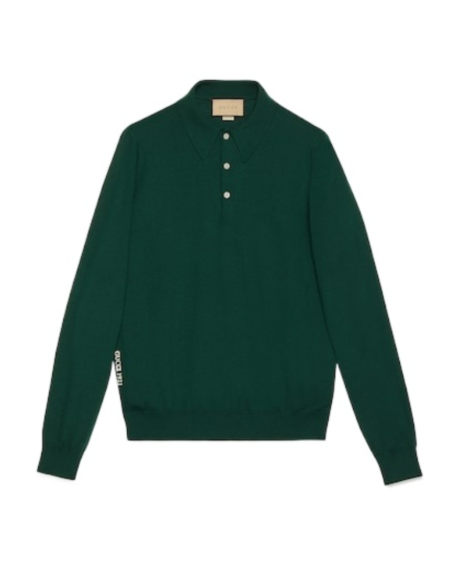 Gucci Logo-embroidered Wool Polo Shirt In Black