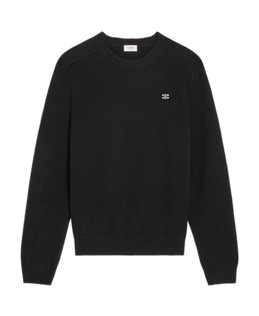 Celine Triomphe Crew Neck Sweater In Wool And Cashmere In Black