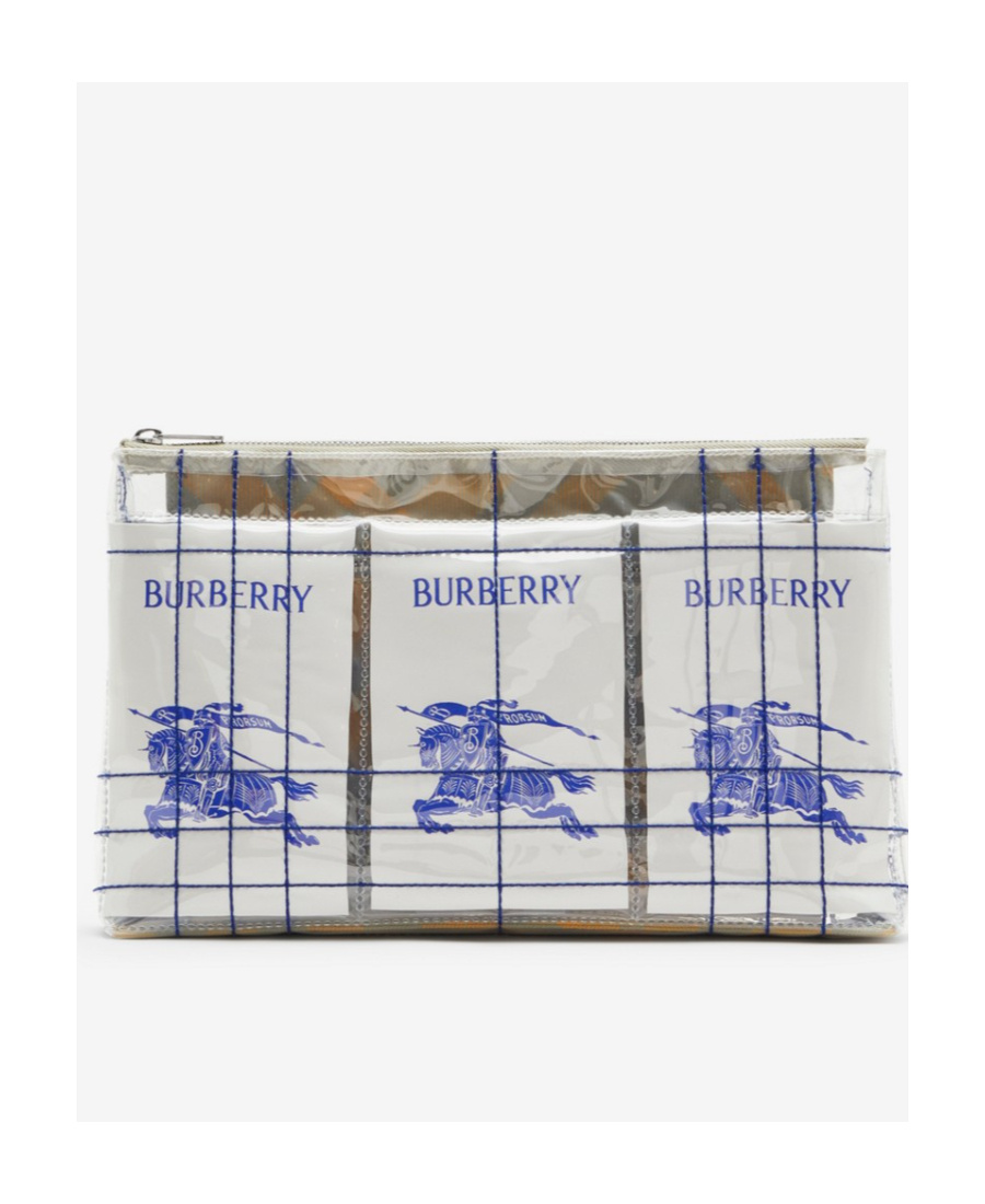 Burberry Ekd Logo-patch Transparent Clutch Bag In White