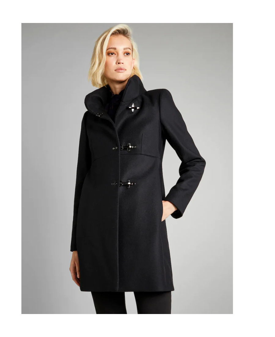 Fay Collar Sleeve Length Trim Coat In Black
