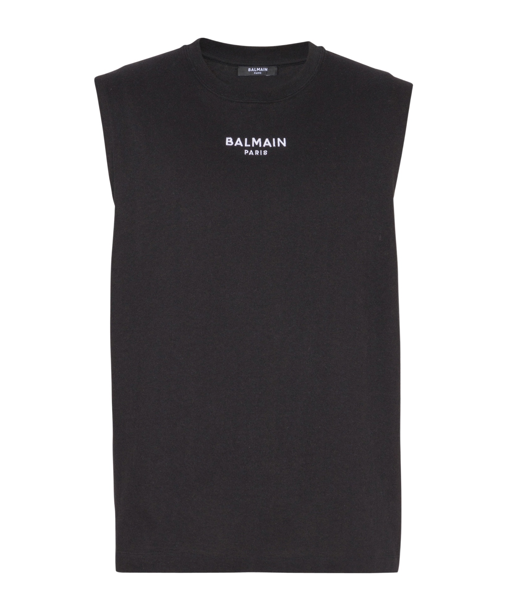 Balmain Black Crewneck Sleeveless Top With Logo Lettering Embroidery On The Front In Cotton Man
