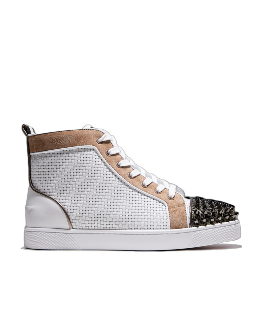 Christian Louboutin Lou Spikes Leather Sneakers In White