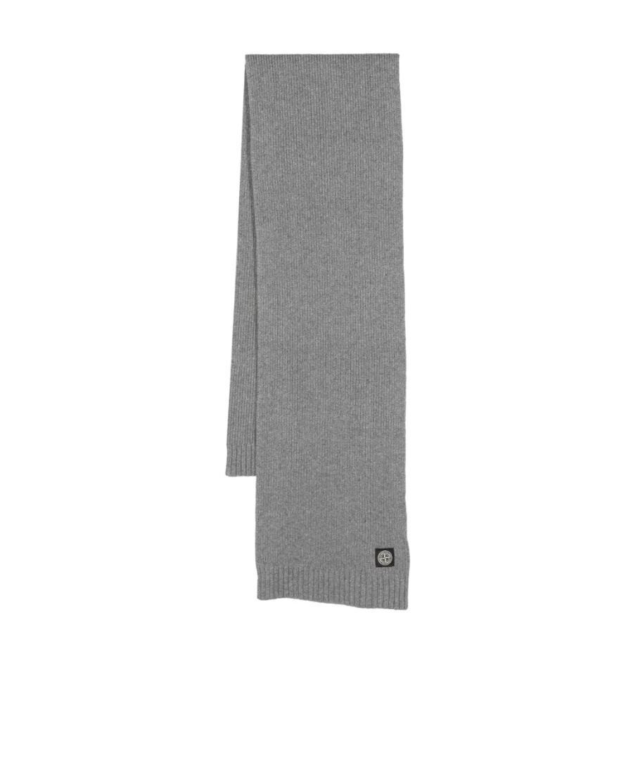 Stone Island Compass-motif Ribbed Scarf In Gray