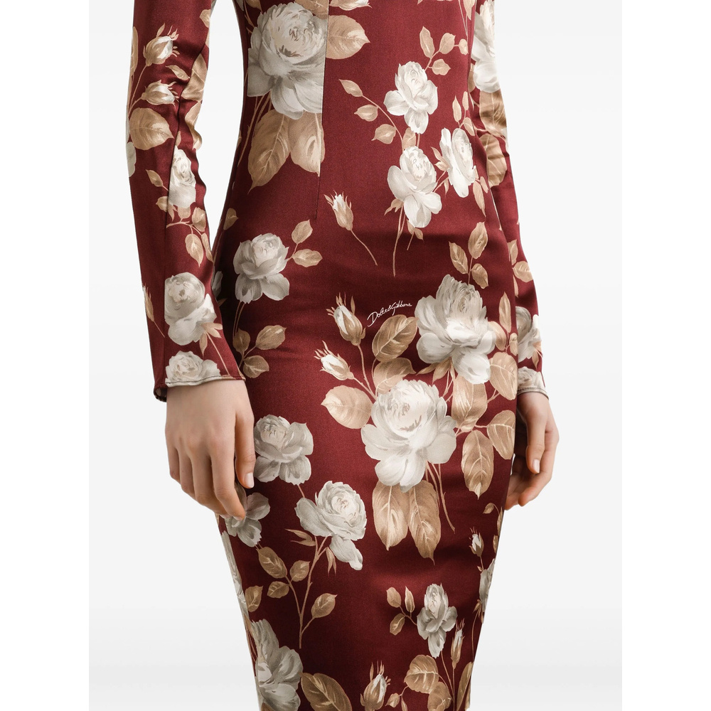 Dolce & Gabbana Floral Pattern Knee-length Dress With Long Sleeves In Multi