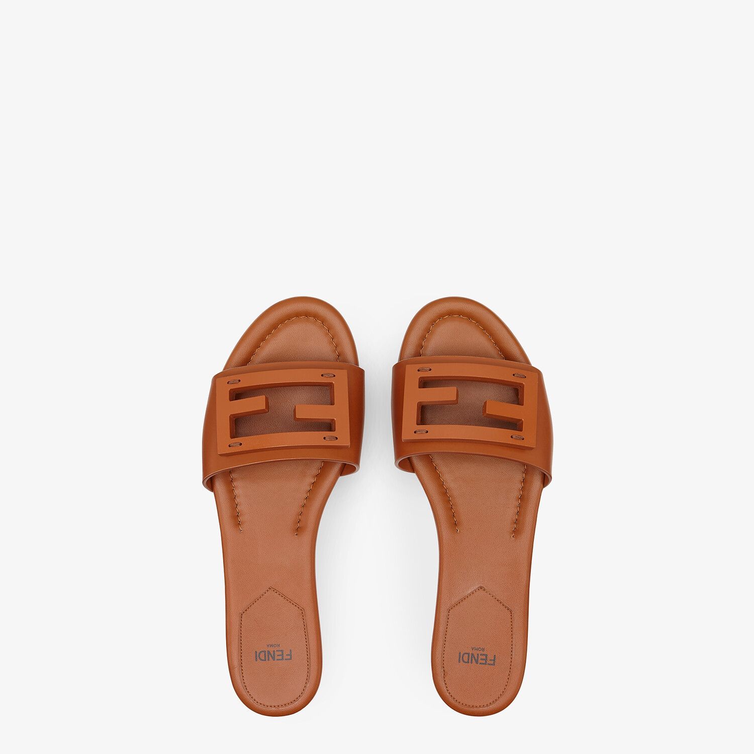 Fendi Ff Tube Medallion Flat Sandals In Brown