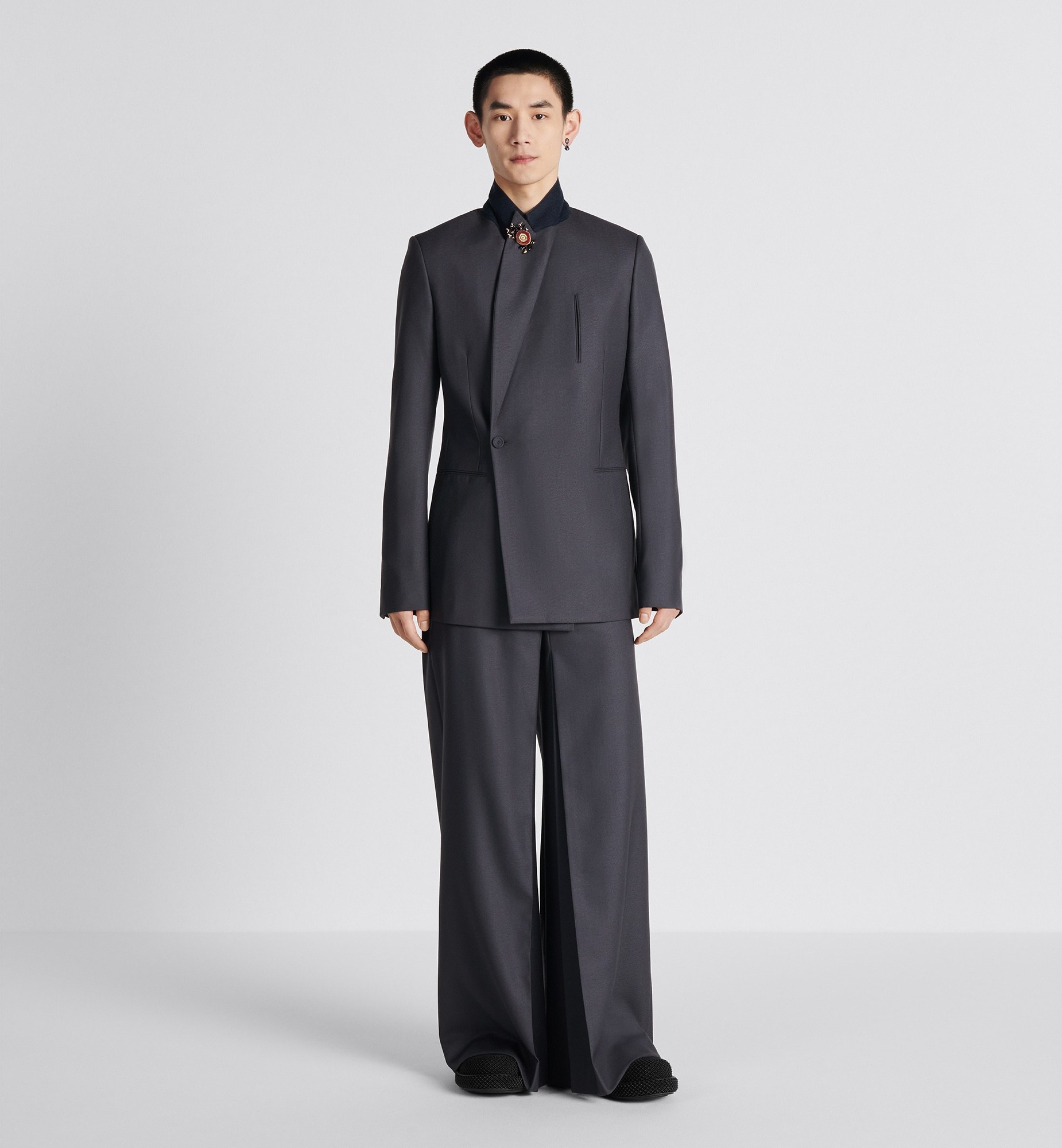 Dior Pleated Zipper Wool Casual Pants In Gray
