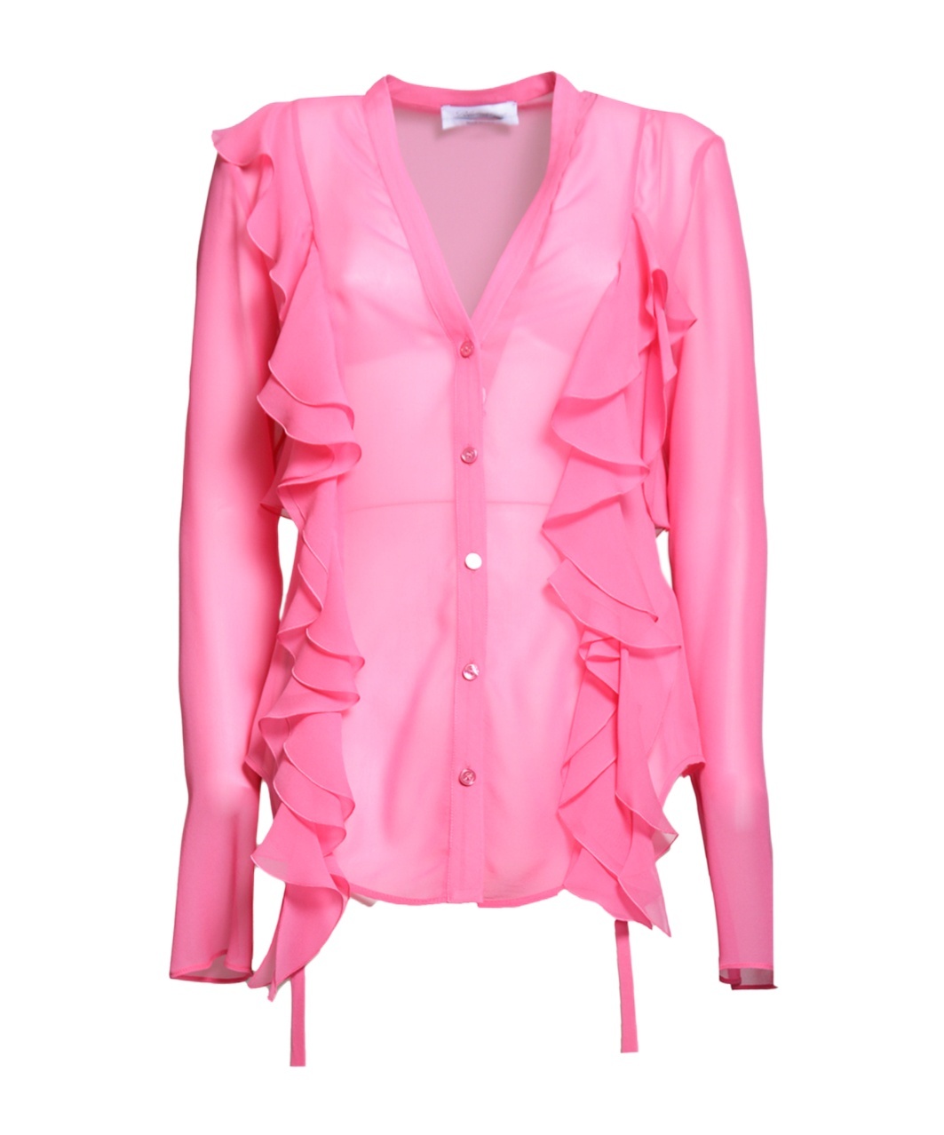Blumarine Ruffled Semi-sheer Silk Blouse In Pink