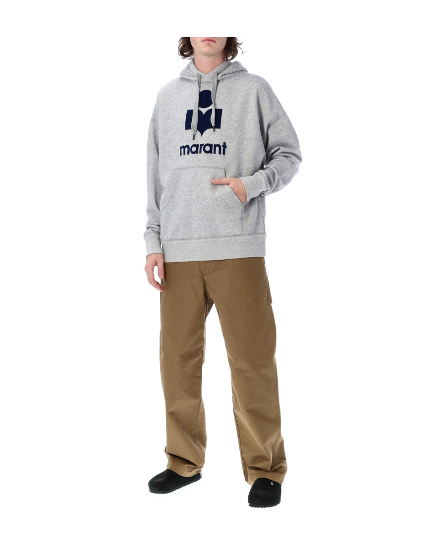 Isabel Marant Heathered Grey Hoodie With Contrasting Logo In Gray