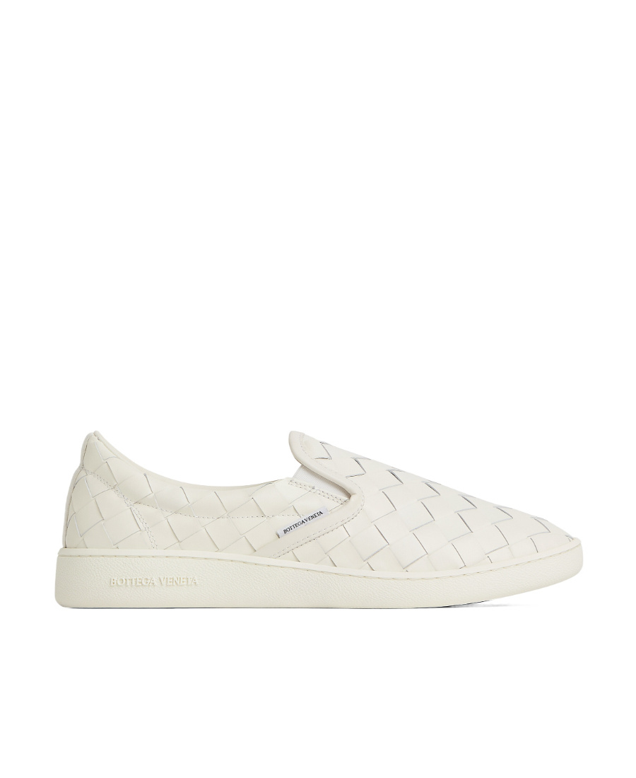 Bottega Veneta White Slip-on Sneakers With Intreccio Motif In Leather Man In White