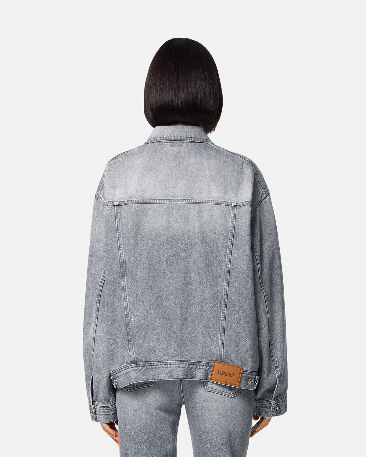 Versace Gray Oversized Denim Jacket In Gray
