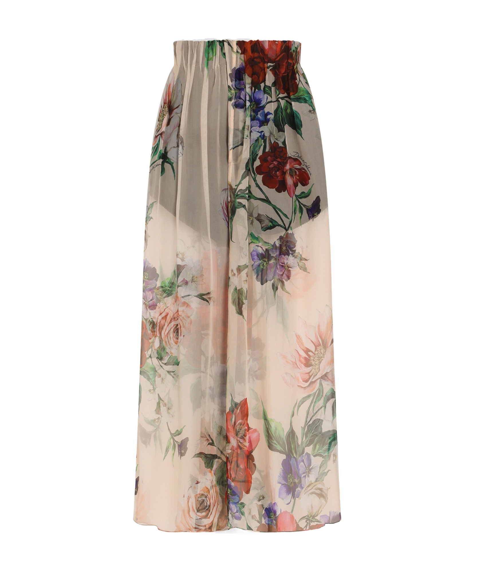 Dolce & Gabbana Pleated Floral Midi Skirt With Elasticated Waist In Nude
