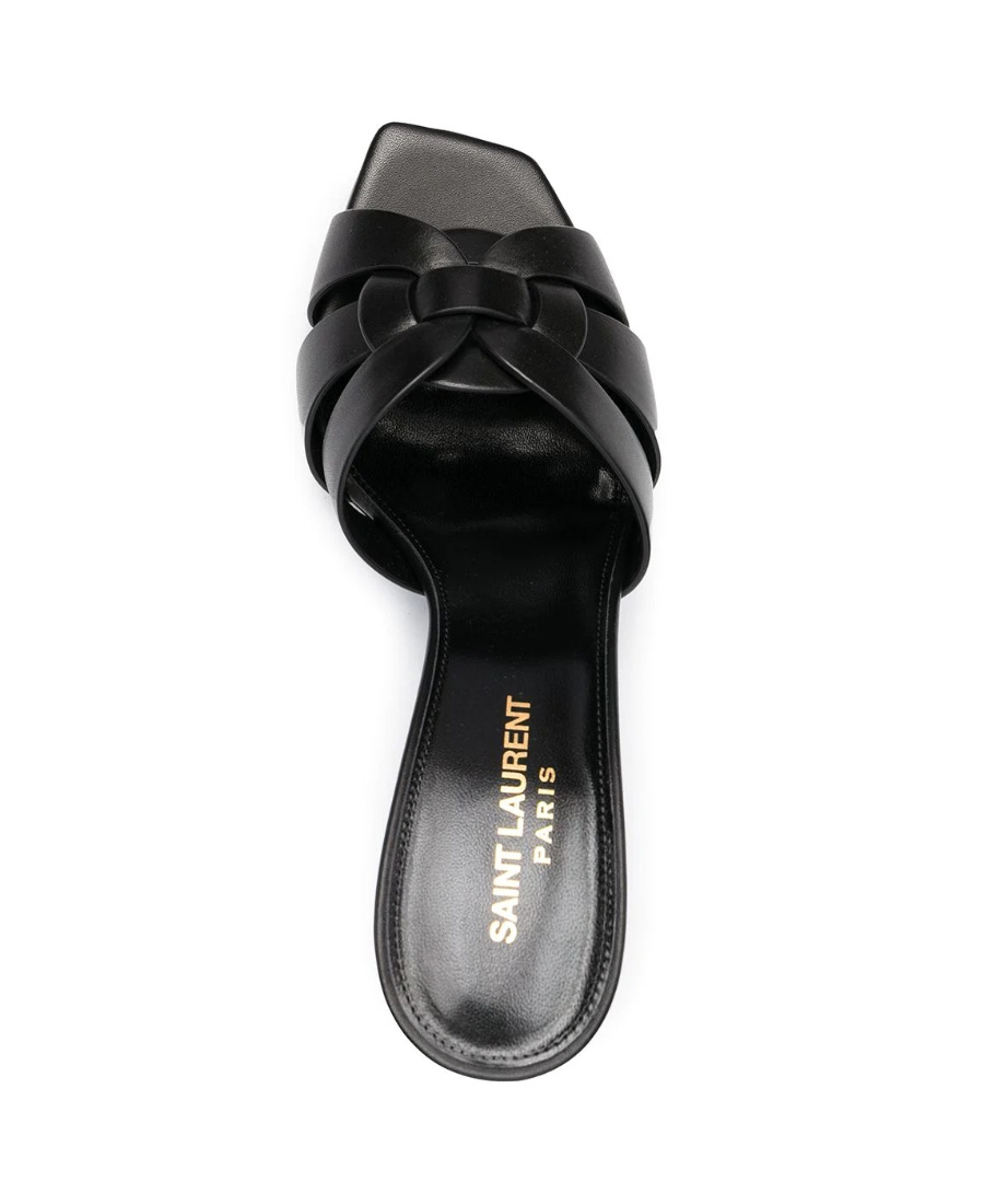 Saint Laurent Tribute Embossed Croc Mules In Black