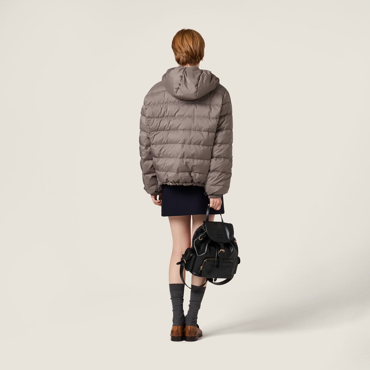 Miu Miu Technical Pongé Down Jacket In Gray