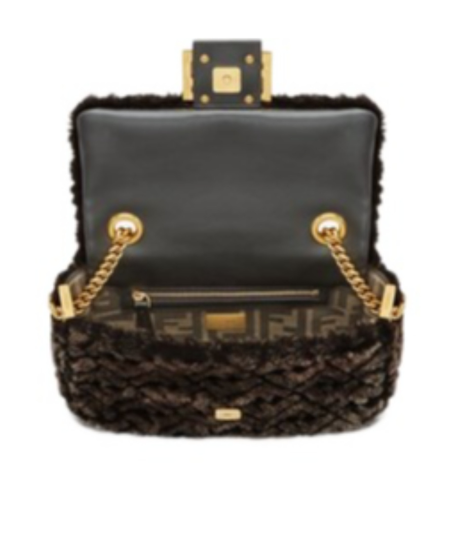 Shop Fendi Dark Brown Sheepskin Bag With Ff Motif