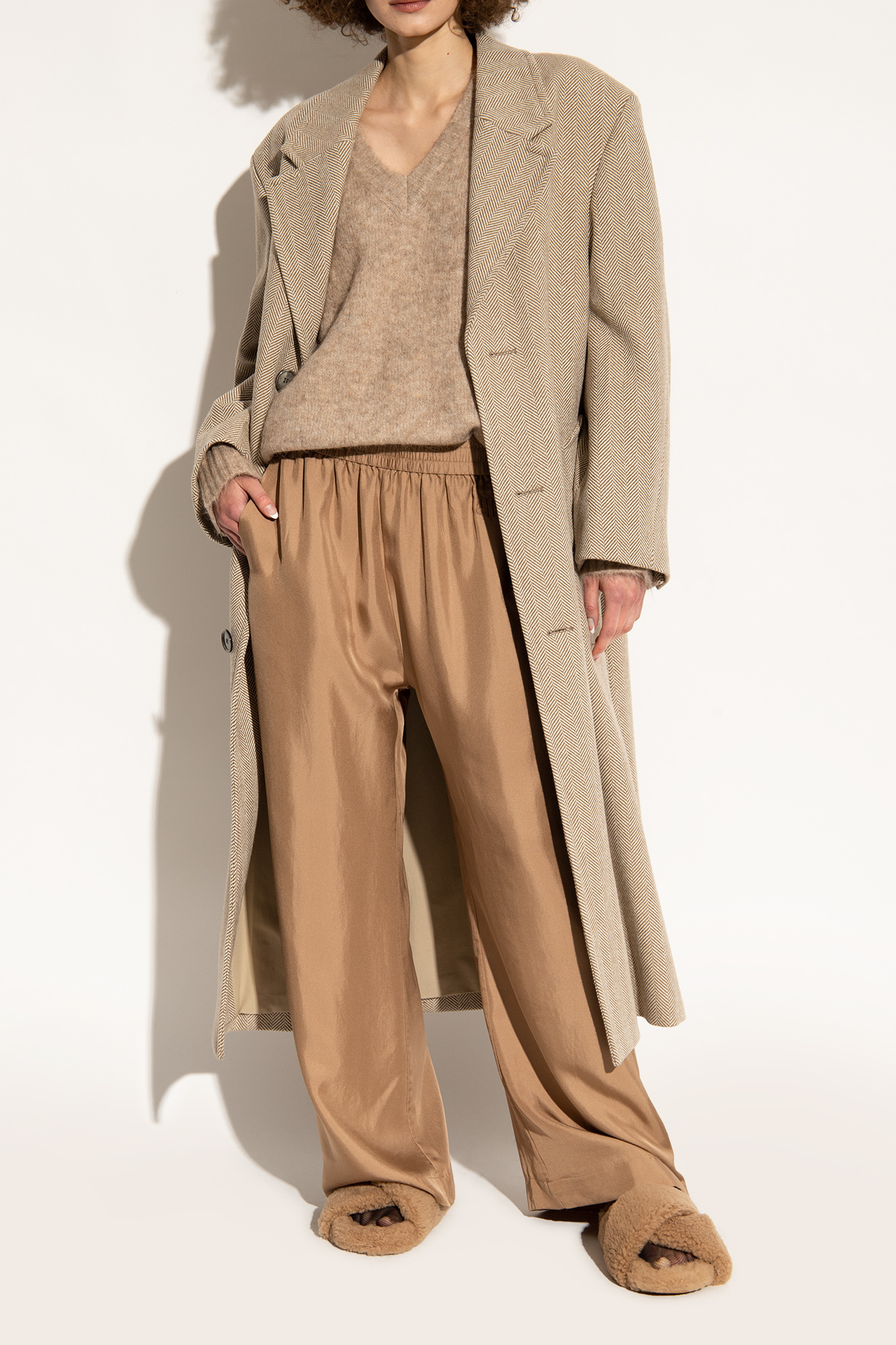 Yves Salomon Crossover-strap Faux-shearling Slippers In Brown