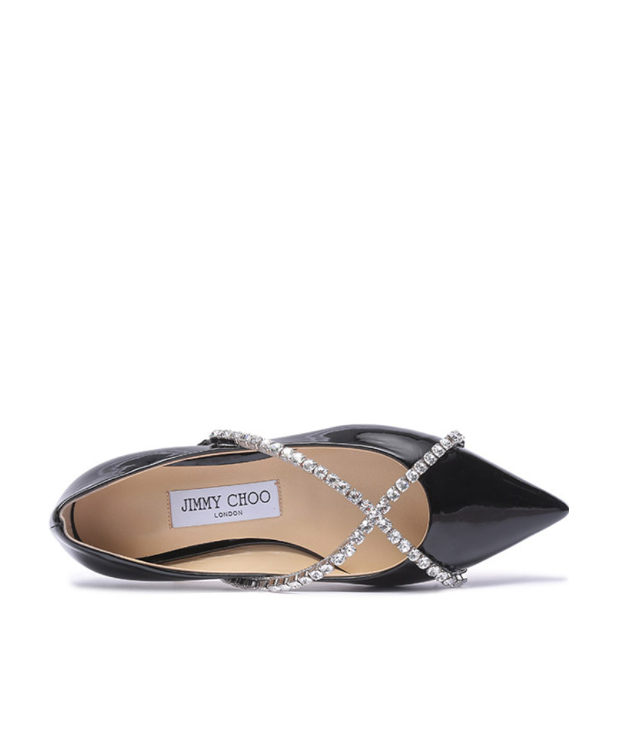 Jimmy Choo Crystal Chain Pointed Shallow-mouth Flat Shoes In Black
