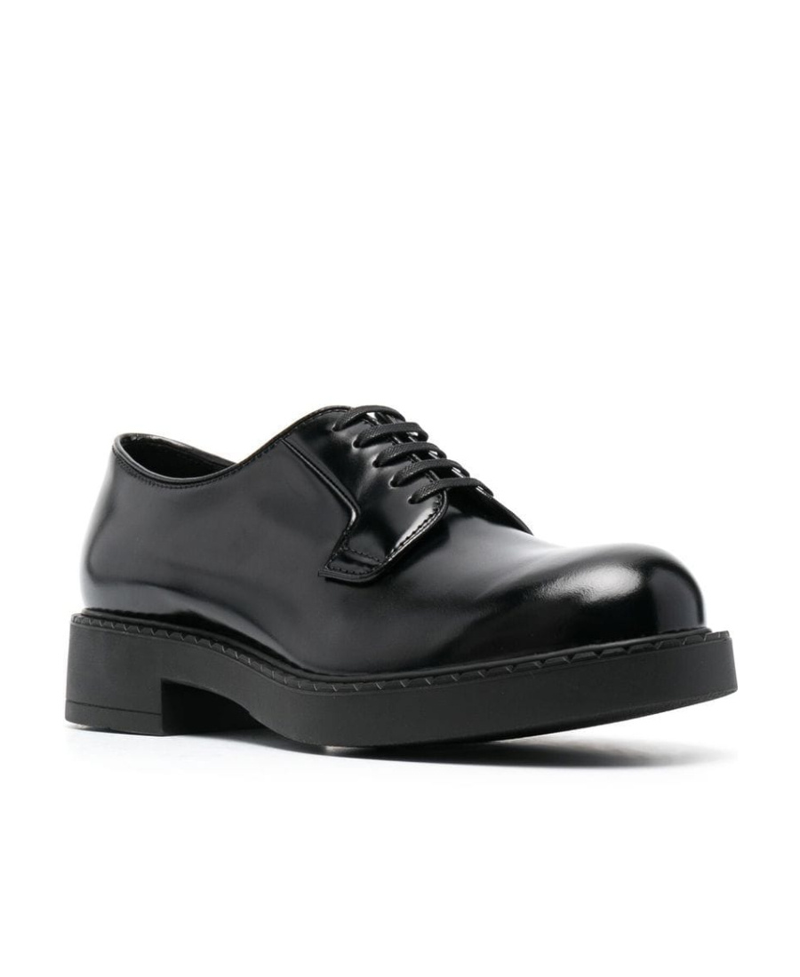Prada Lace-up Leather Derbies In Black