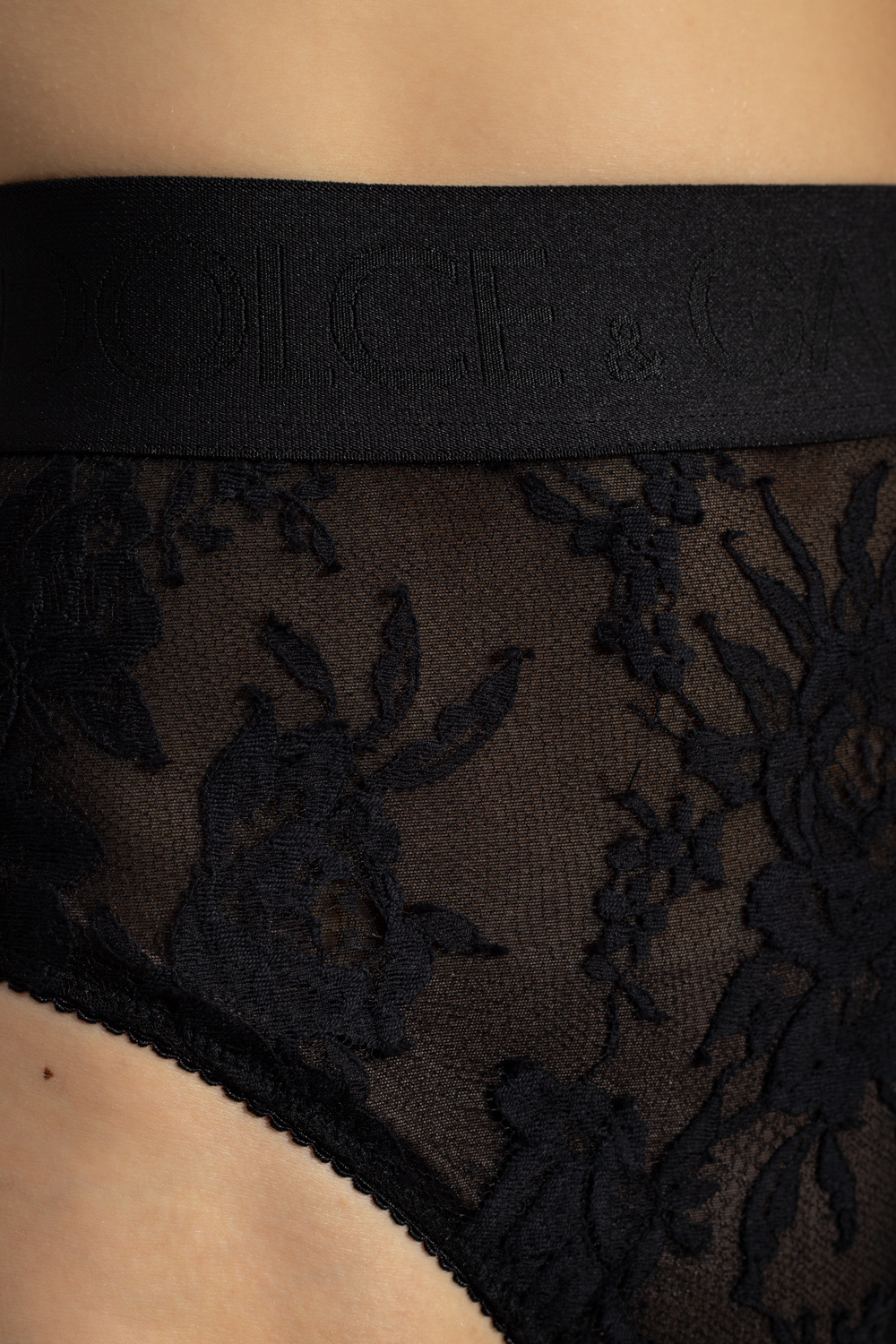 Dolce & Gabbana Floral-lace High-waist Briefs In Black