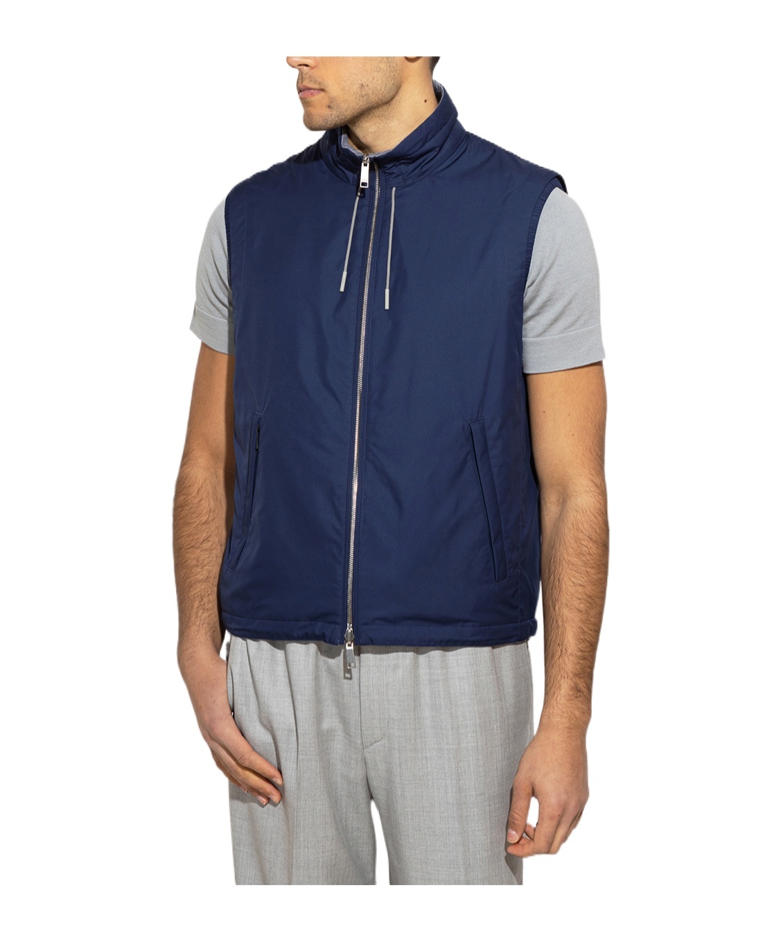 Zegna Reversible Zip-up Vest In Blue
