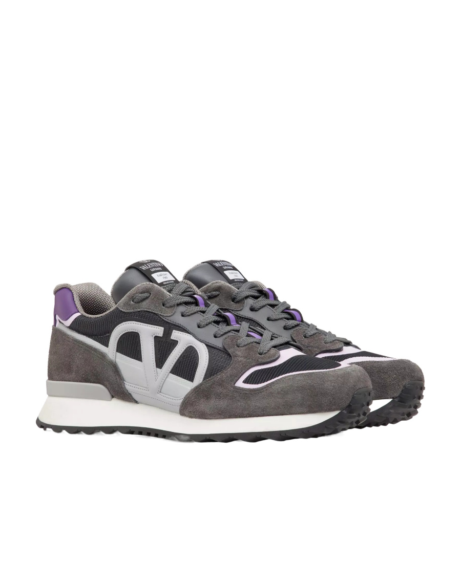 Valentino Garavani Vlogo Pace Low-top Trainer In Split Leather Fabric And Calfskin In Black