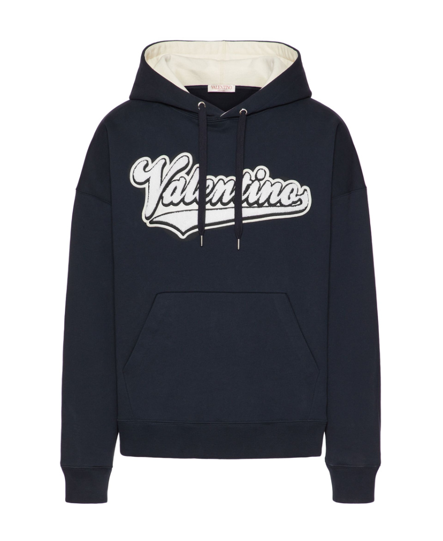 Valentino Embroidered Logo-patch Hoodie In Black