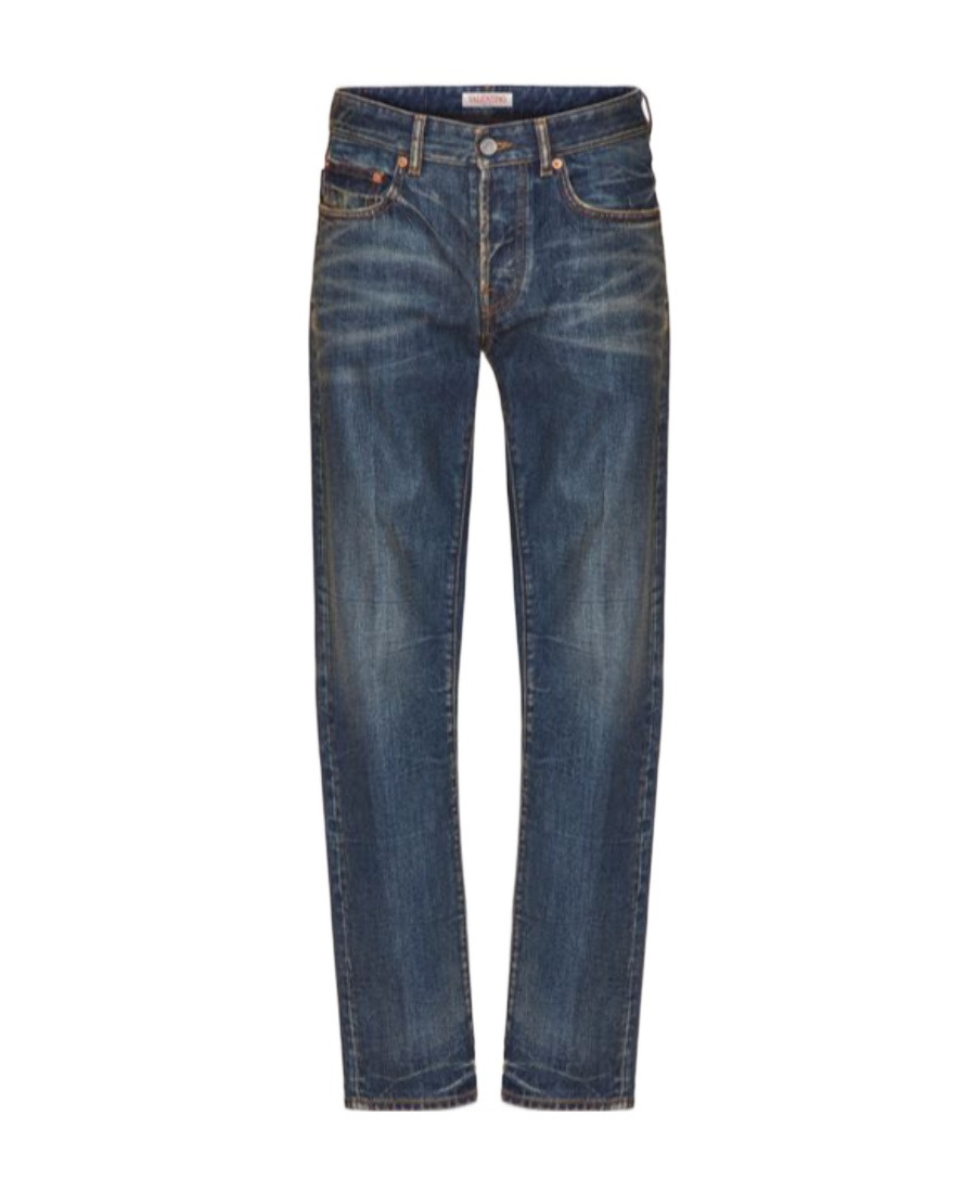Valentino V-detail Straight-leg Jeans In Black