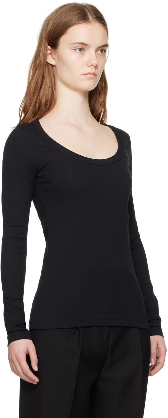 Totême Scoop-neck Fine-ribbed T-shirt In Black