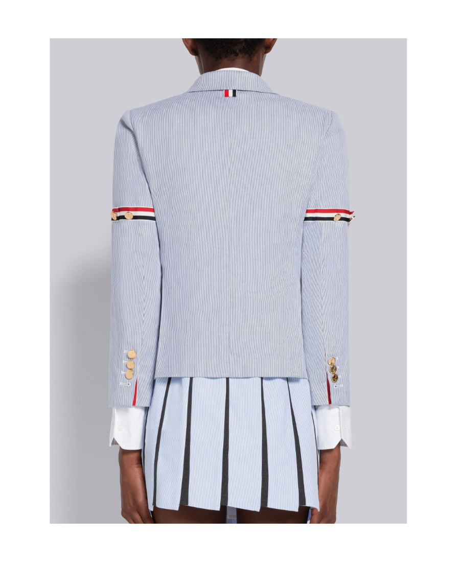 Thom Browne Woman Blazer Navy Blue Size 10 Cotton In Gray