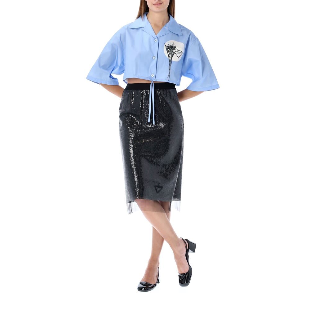 Prada Drawstring-waist Cropped Shirt In Blue