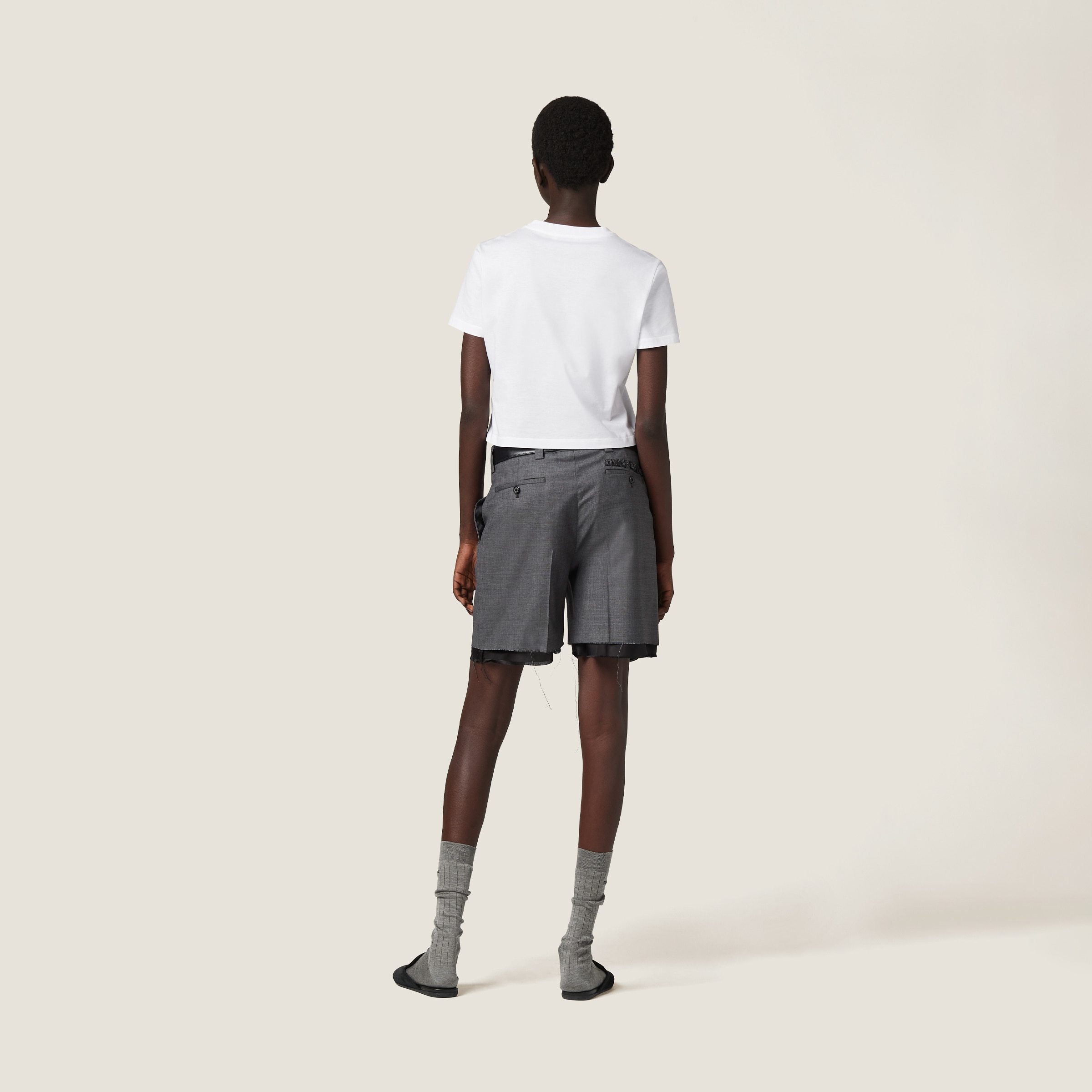 Miu Miu Sequin-logo Cotton T-shirt In White