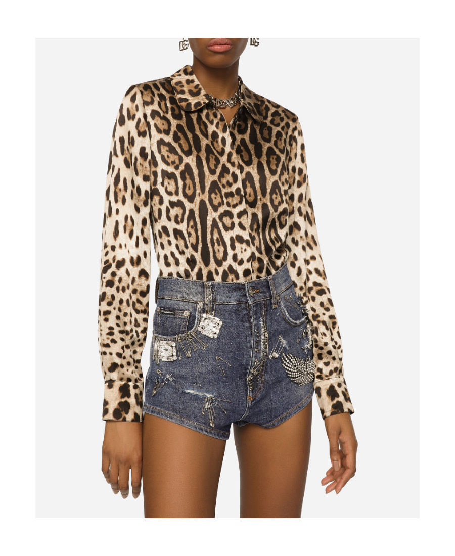 Dolce & Gabbana Leopard-print Silk Shirt In Black