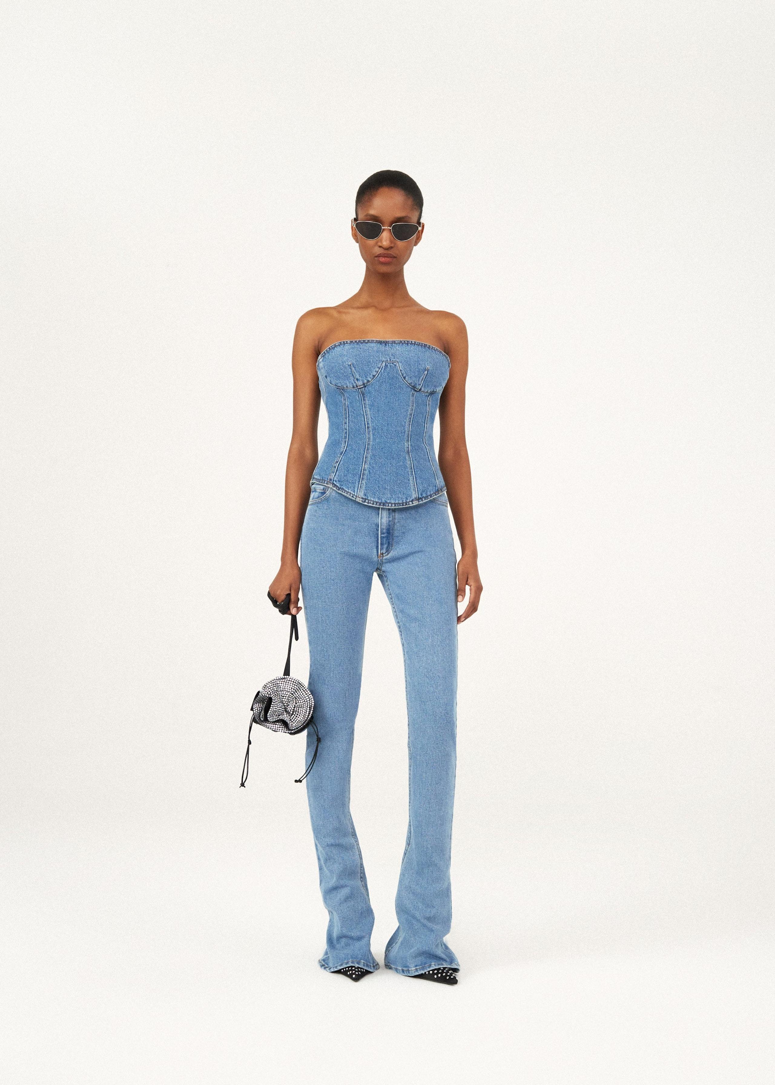 Magda Butrym Strapless Cotton Denim Corset Top In Blue