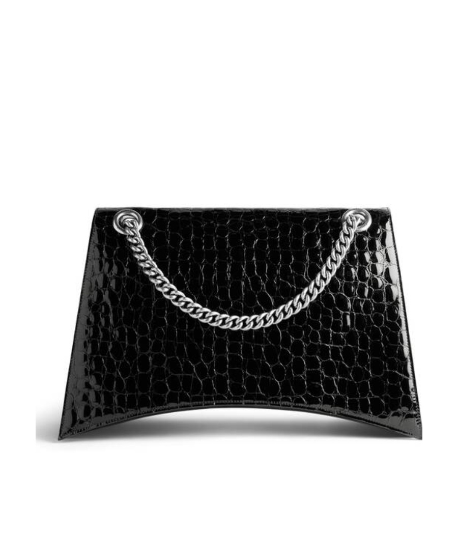 Balenciaga Crush Large Crocodile Embossed Chain Shoulder Bag In Black