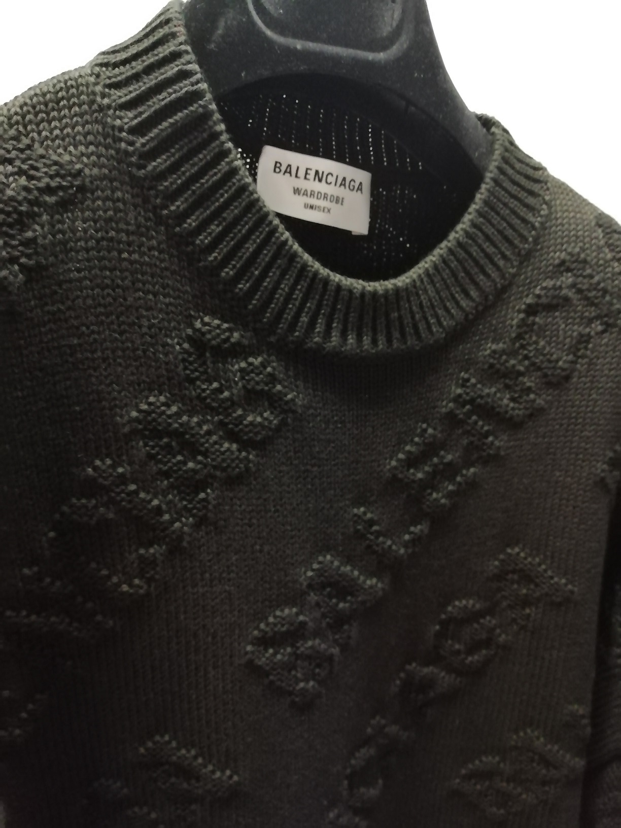 Balenciaga Allover Logo Intarsia Knitted Sweater In Black