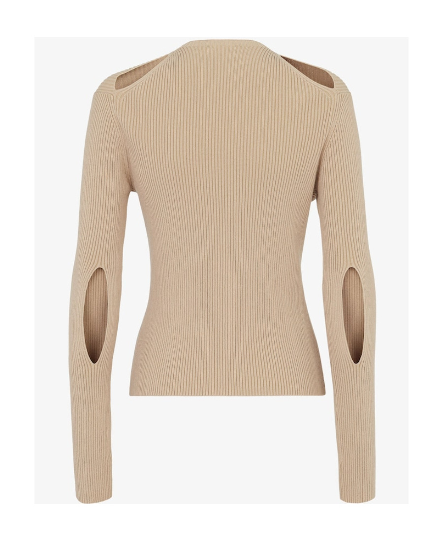 Fendi Ribbed Cardigan With Cut-outs In Nude