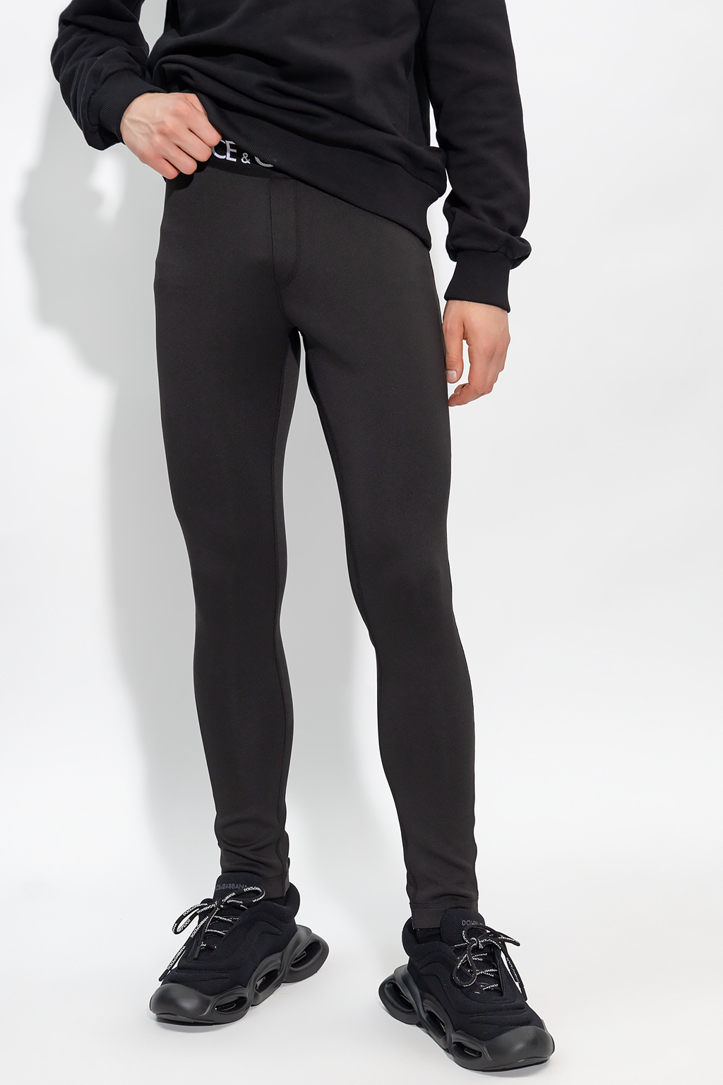 Dolce & Gabbana Logo-print Strap Leggings In Black