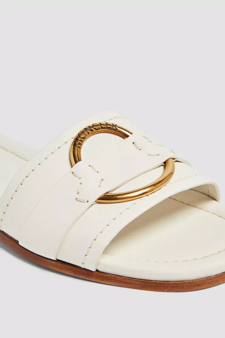 Moncler Bell Leather Slides In White