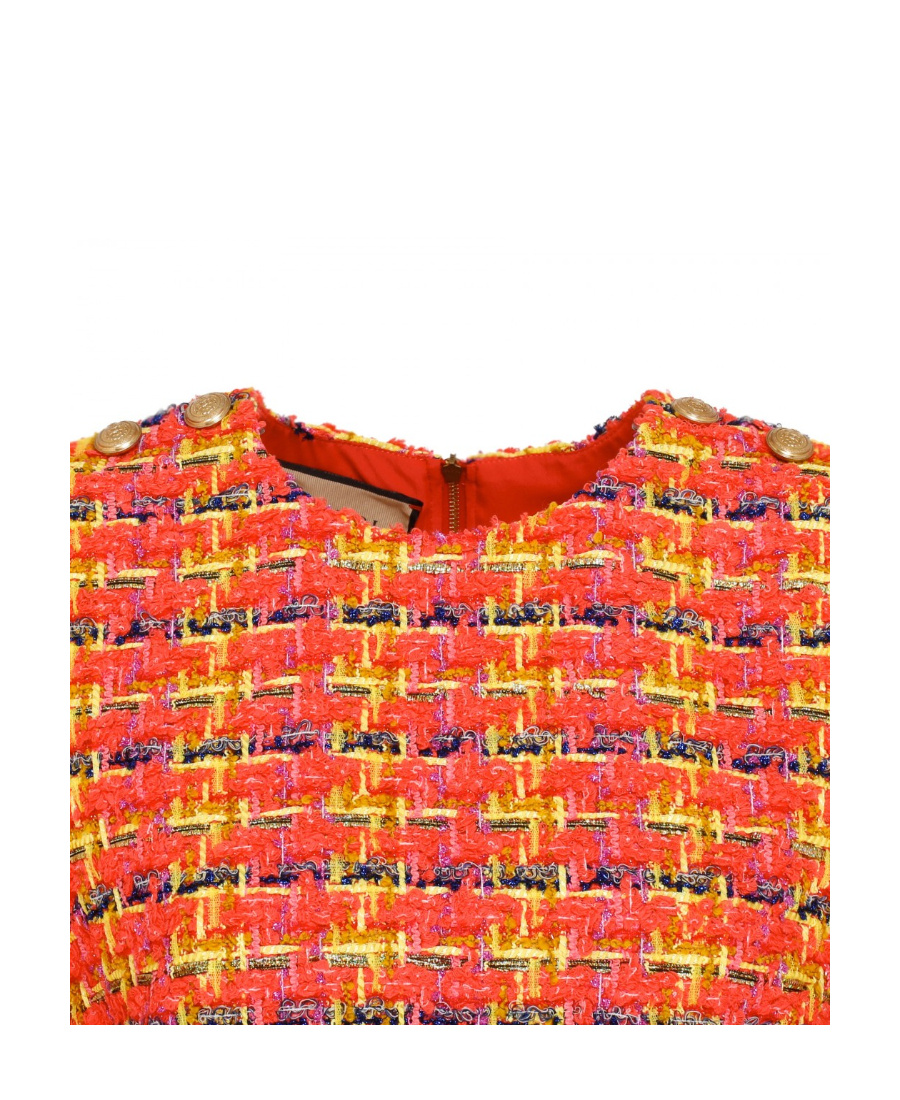 Gucci Fluorescent Lamé Tweed Mini Dress In Red