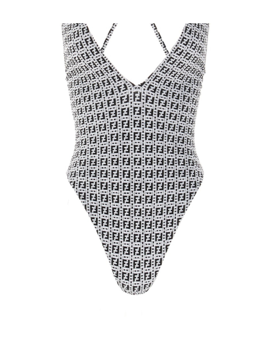 Fendi Ff-motif U-neck Swimsuit In White