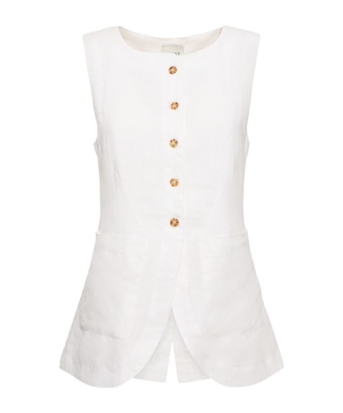 Posse Womens Ivory Emma Round-neck Linen Waistcoat