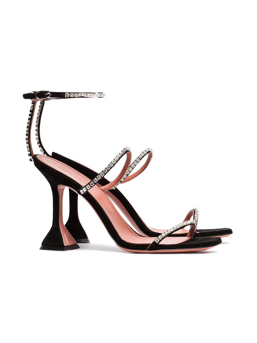 Shop Amina Muaddi Gilda 95 Crystal Three-strap Open-toed Sandals In Black